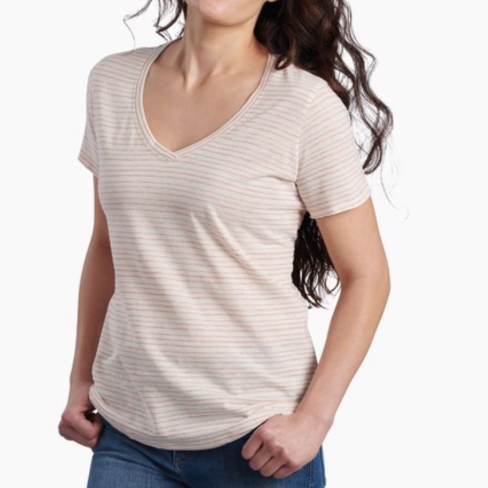 Kuhl Aria Light Pink Striped V Neck Short Sleeve Top